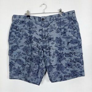 Black Brown 1826 Men’s‎ Blue Floral Flat Front Cotton Shorts Size W36